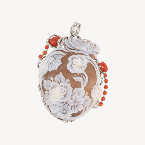 Composant de pendentif en argent 925 avec camée artisanal italien 50x62mm