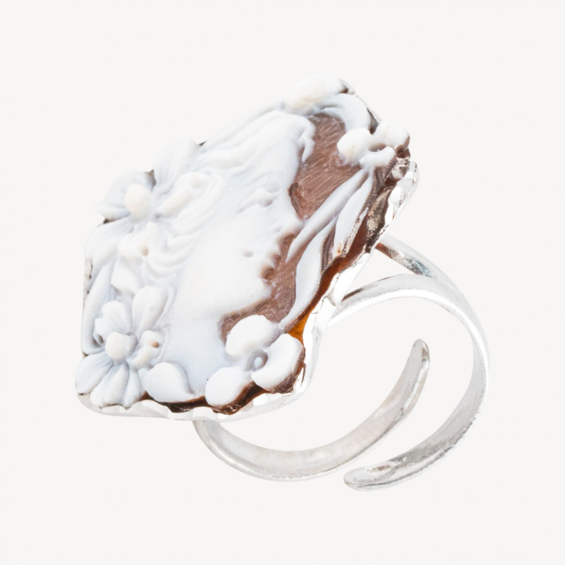 Bague en argent 925 avec camée artisanal italien, taille ajustable 25 x 30 mm-ARGENT 925 DESIGN ITALIE | Worldofjewel.com