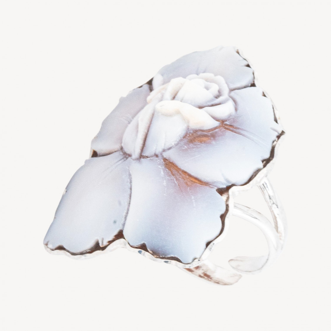 925 Silver Ring with Italian Handcrafted Cameo, Adjustable Size 25x35mm-SILVER 925 DESIGN ITALY | Worldofjewel.com