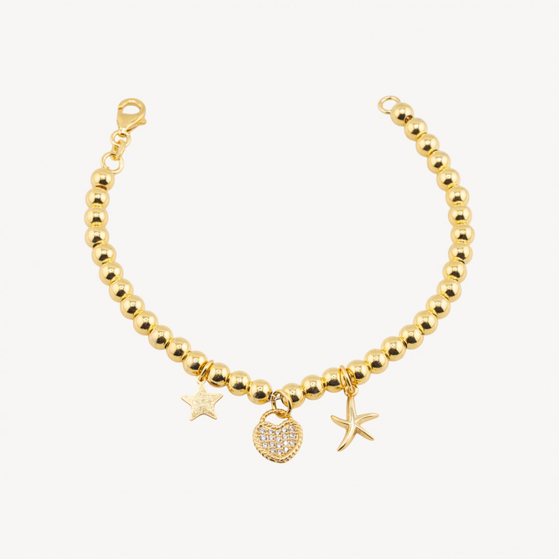 Bracciali In Argento 925 Con Sfere 6mm E Pendenti Stelle E Cuore-ARGENT 925 | Worldofjewel.com