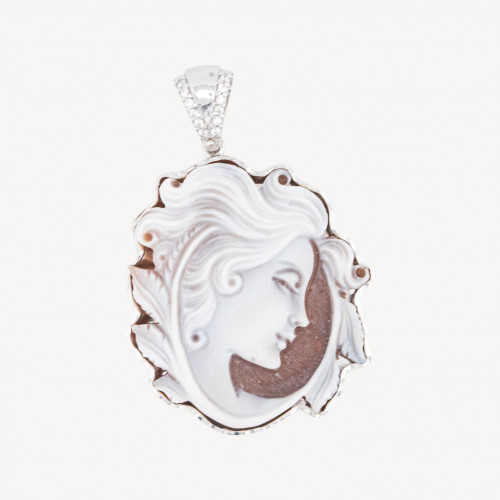 925 Silver Pendant Component with Italian Handcrafted Cameo 30x35mm