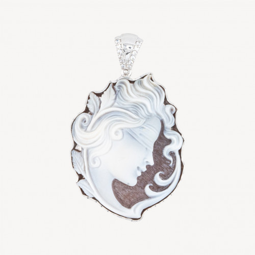 925 Silver Pendant Component with Italian Handcrafted Cameo 30x40mm