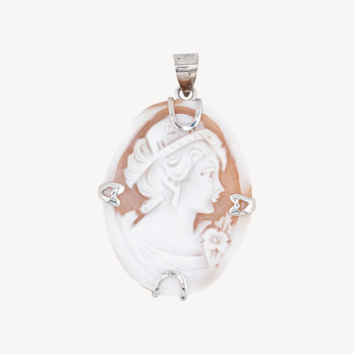 925 Silver Pendant Component with Italian Handcrafted Cameo 33x42mm