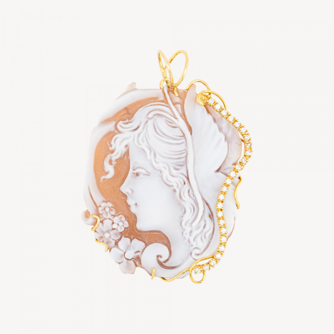 Componente Pendente In Argento 925 Dorato Con Punti Luce Con Cammeo Italiano Artigianale 45x55mm-ARGENTO 925 DESIGN ITALY | Worldofjewel.com