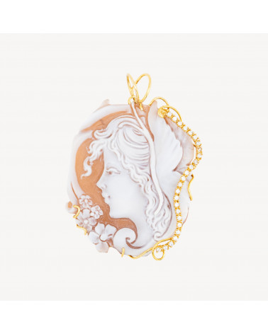 Componente Pendente In Argento 925 Dorato Con Punti Luce Con Cammeo Italiano Artigianale 45x55mm-ARGENTO 925 DESIGN ITALY | Worldofjewel.com