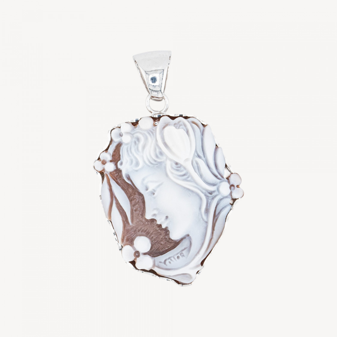 Composant de pendentif en argent 925 avec camée artisanal italien 30x35mm-ARGENT 925 DESIGN ITALIE | Worldofjewel.com