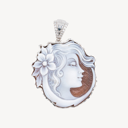 Composant de pendentif en argent 925 avec camée artisanal italien 33x35mm