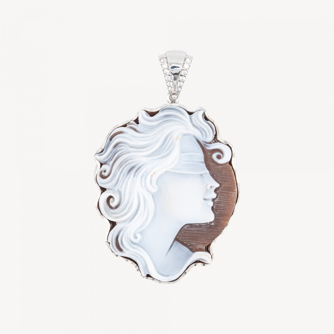 Anhängerkomponente aus 925er Sterlingsilber mit handgefertigter italienischer Kamee, 33 x 40 mm-SILBER 925 DESIGN ITALIEN | Worldofjewel.com