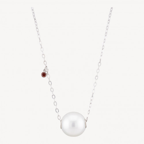 Collier en argent 925 avec chaîne maille forçat et pendentif sphérique et point lumineux orange 40+6 cm