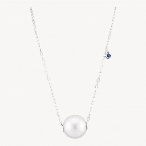 Collar de Plata 925 con Cadena y Colgante de Punto de Luz Azul y Esfera 40+6cm