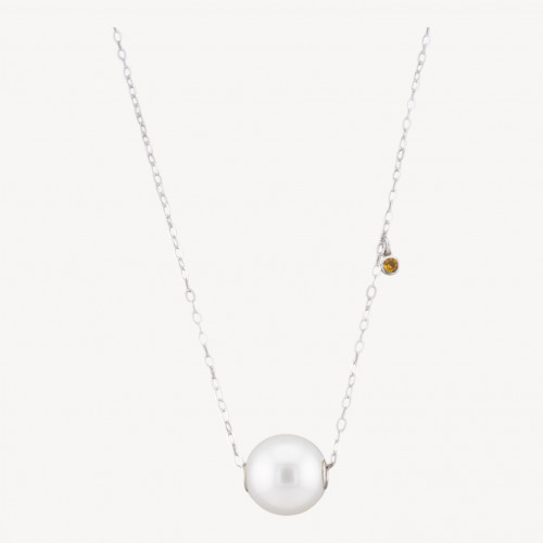 925 Silver Necklace with Yellow Light and Sphere Pendant 40+6cm