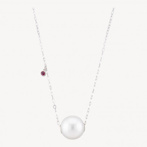 Collier en argent 925 avec chaîne et pendentif sphérique et point lumineux rose, 40 + 6 cm