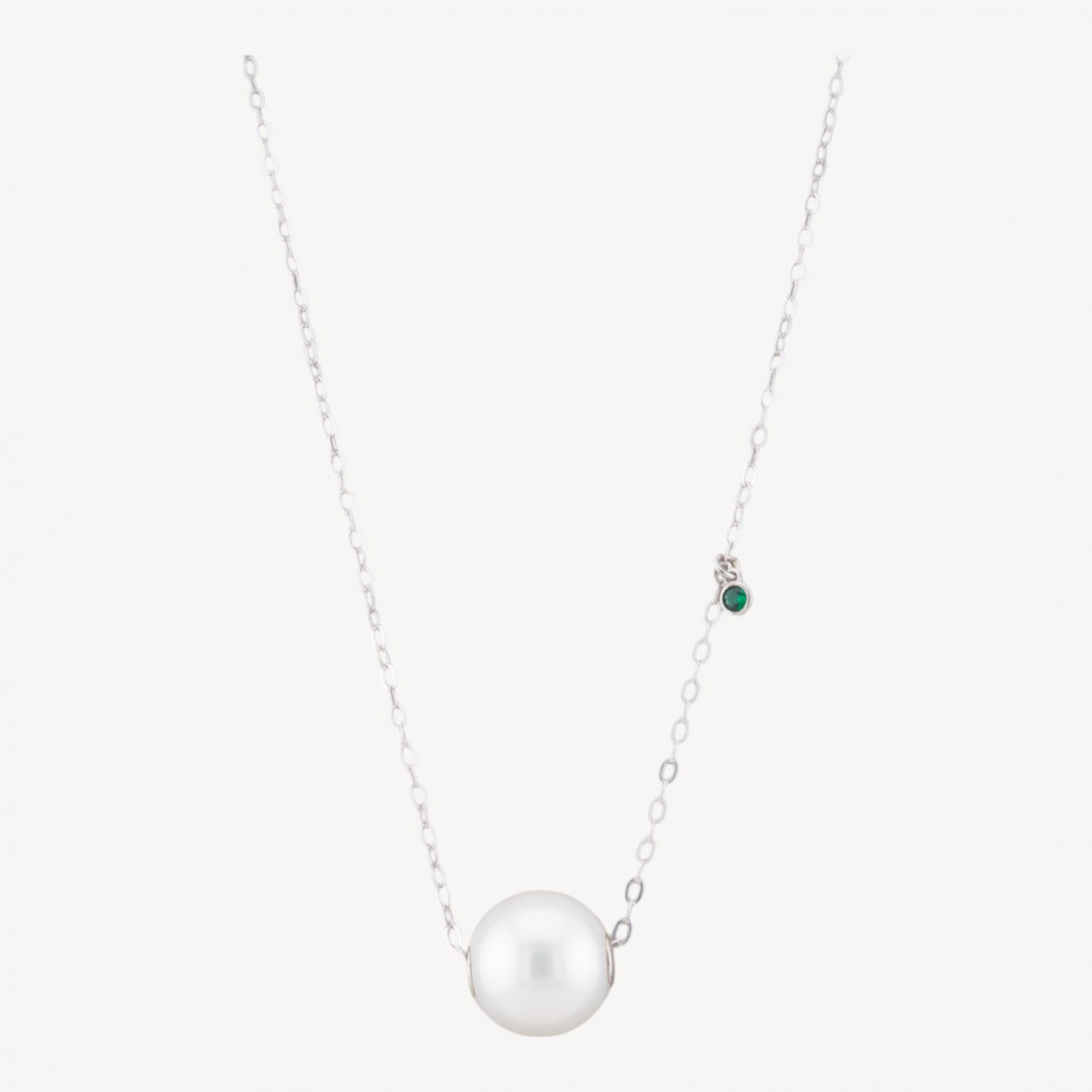 925 Silver Necklace with Cable Chain and Green Light Point and Sphere Pendant 40+6cm-925 SILVER NECKLACES | Worldofjewel.com