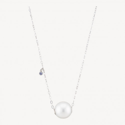 925 Silver Necklace with Curb Chain and Purple Light Point and Sphere Pendant 40+6cm