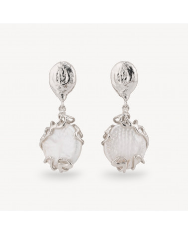 Orecchini A Perno Chiuso Di Bronzo Con Perle Di Fiume E Pendente Con Perle Barocche-ORECCHINI MADE WITH STYLE | Worldofjewel.com