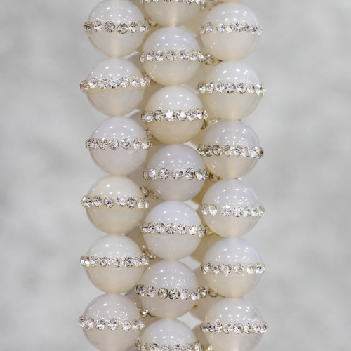 Natural White Agate With Smooth Round Rhinestones 06mm
