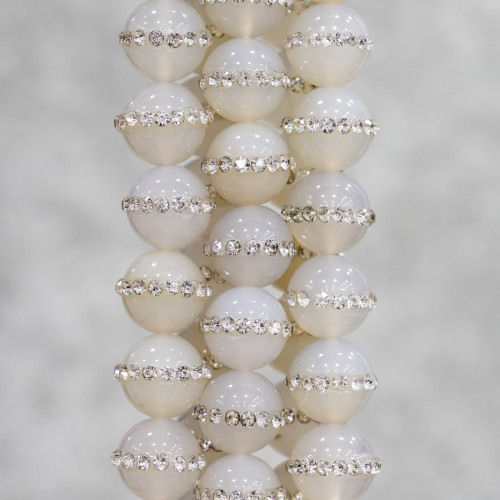 Natural White Agate With Smooth Round Rhinestones 08mm