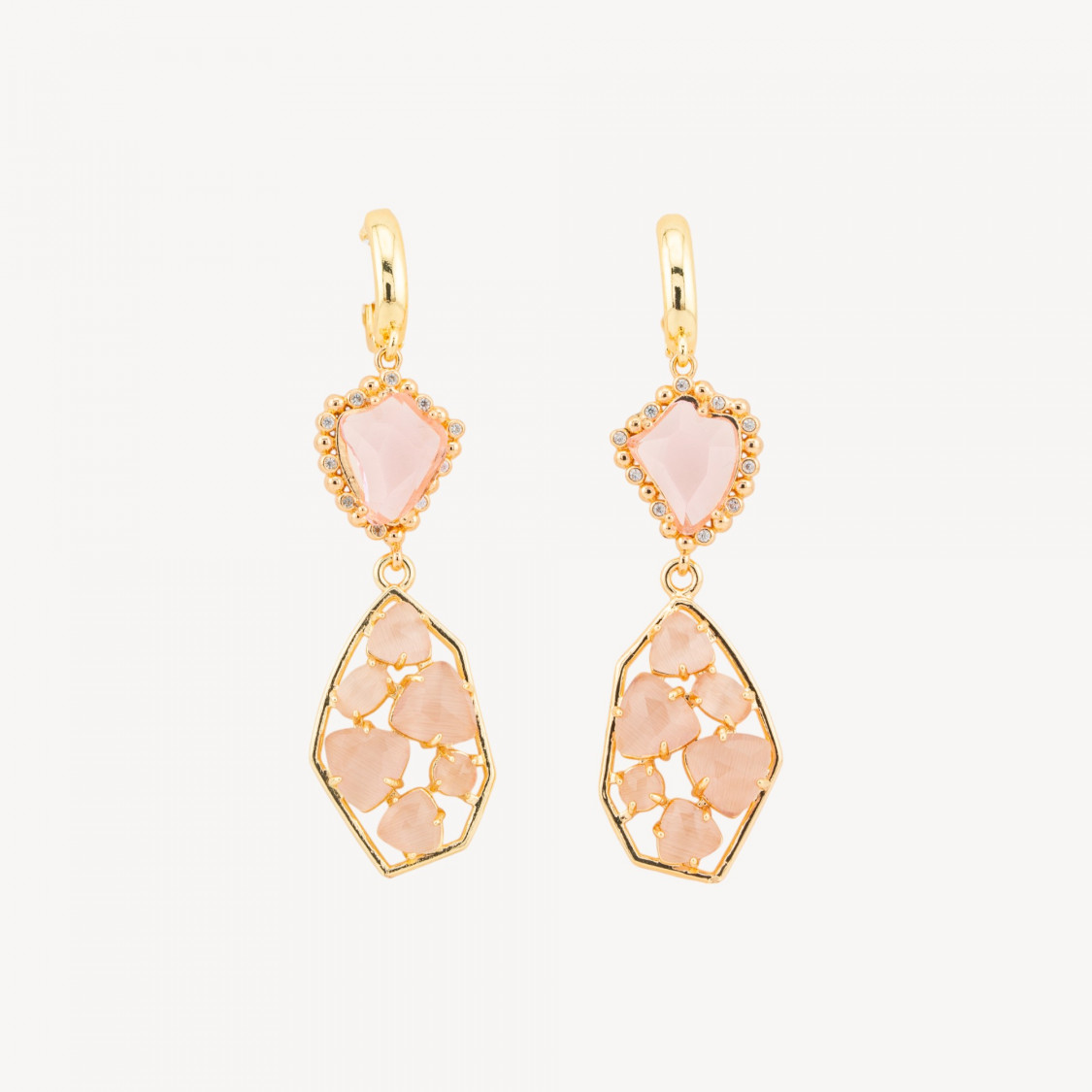17x65mm Pink CZ and Cat's Eye Bronze Closed Leverback Earrings-EARRINGS MADE WITH STYLE | Worldofjewel.com