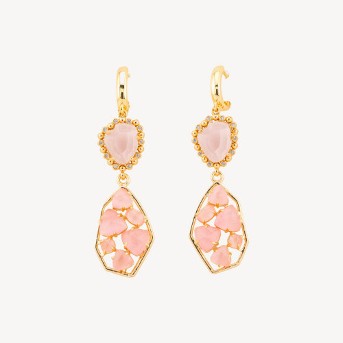 17x65mm Pink CZ and Cat's Eye Bronze Closed Leverback Earrings