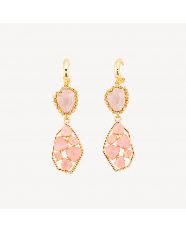Orecchini A Monachella Chiusa Di Bronzo Con Cristalli CZ E Occhio Di Gatto 17x65mm Rosa-ORECCHINI MADE WITH STYLE | Worldofjewel.com