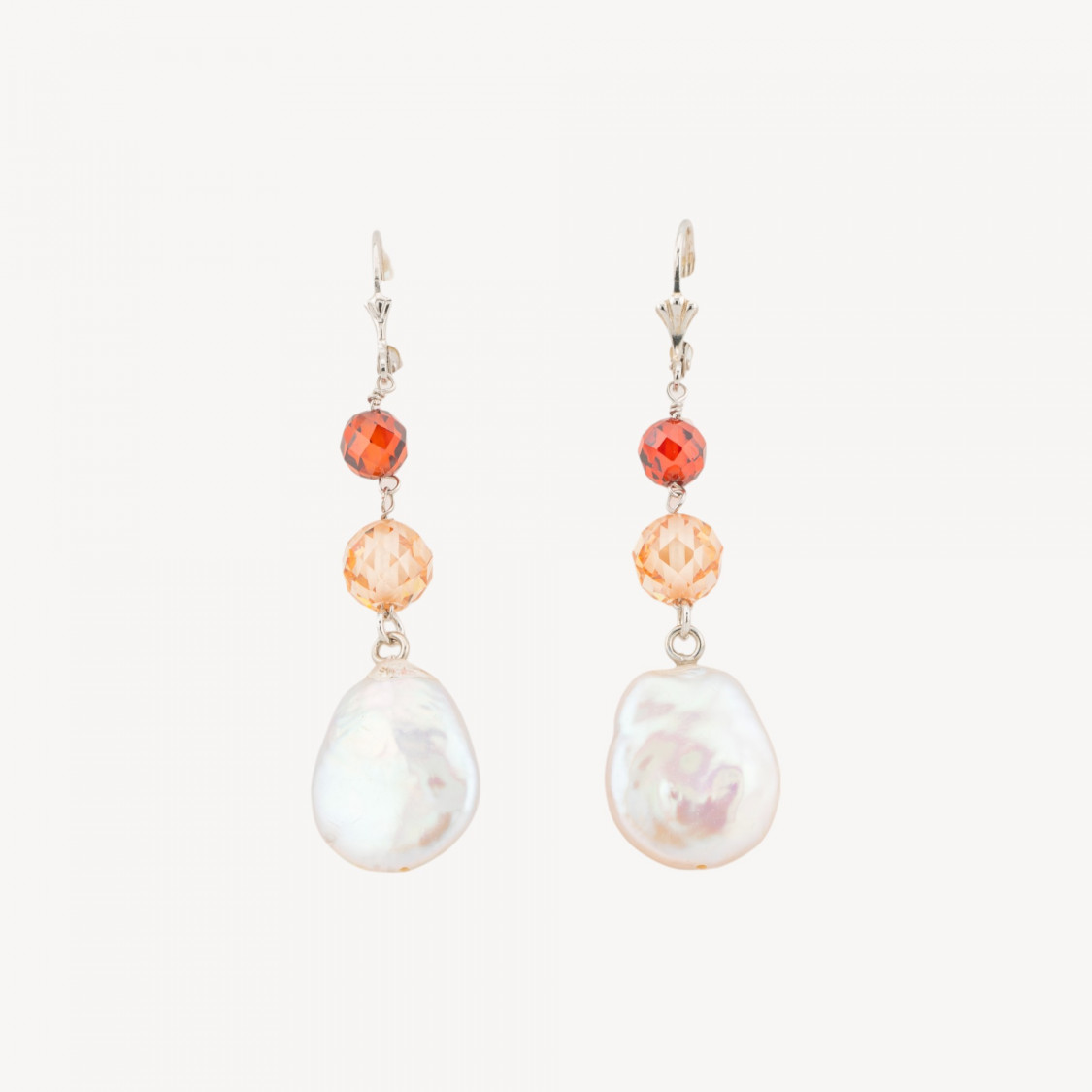 Boucles d'oreilles à fermoir à levier en argent 925 ornées de zirconiums et de perles de rivière baroques de 15 x 60 mm-ARGENT 925 DESIGN ITALIE | Worldofjewel.com