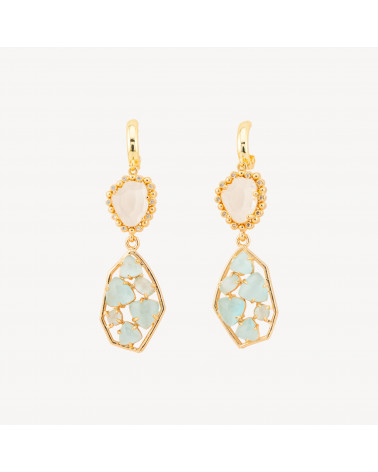 Orecchini A Monachella Chiusa Di Bronzo Con Cristalli CZ E Occhio Di Gatto 17x65mm Acqua-ORECCHINI MADE WITH STYLE | Worldofjewel.com