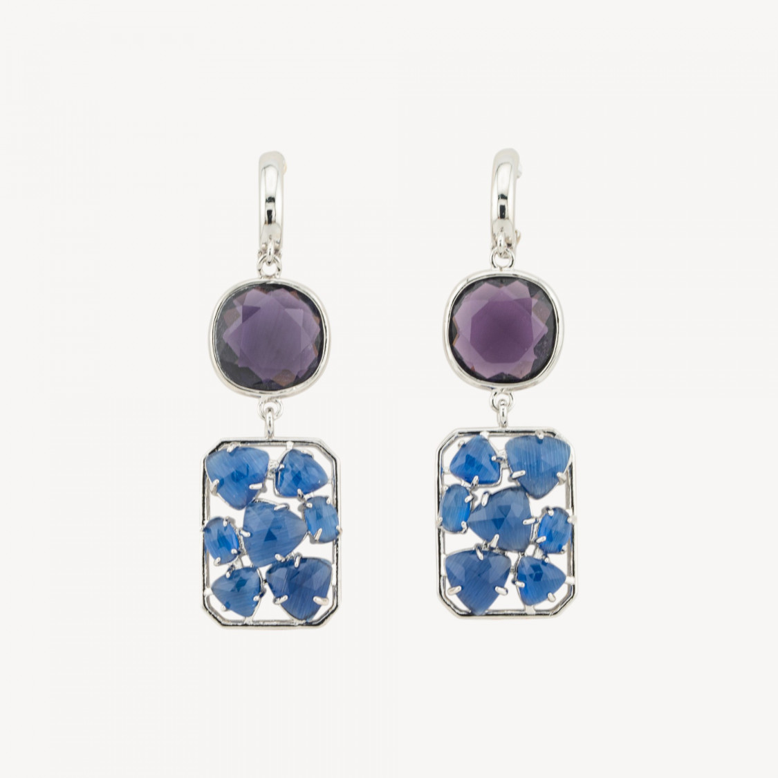 Pendientes de bronce con cierre de palanca, cristales y ojo de gato, 17 x 60 mm, color azul-PENDIENTES HECHOS CON ESTILO | Worldofjewel.com