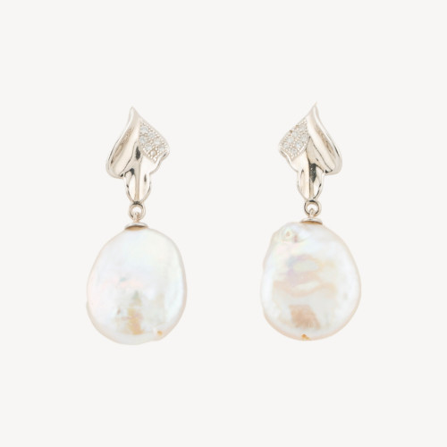 Boucles d'oreilles à levier en argent 925 en forme de fleur, ornées de perles baroques de rivière de 16 x 40 mm