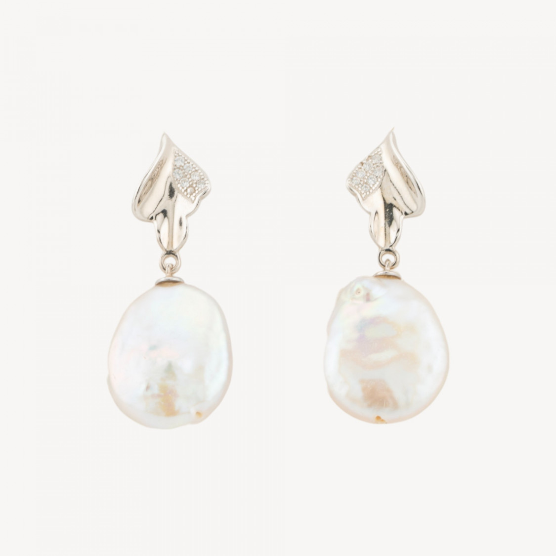 Boucles d'oreilles à levier en argent 925 en forme de fleur, ornées de perles baroques de rivière de 16 x 40 mm-ARGENT 925 DESIGN ITALIE | Worldofjewel.com