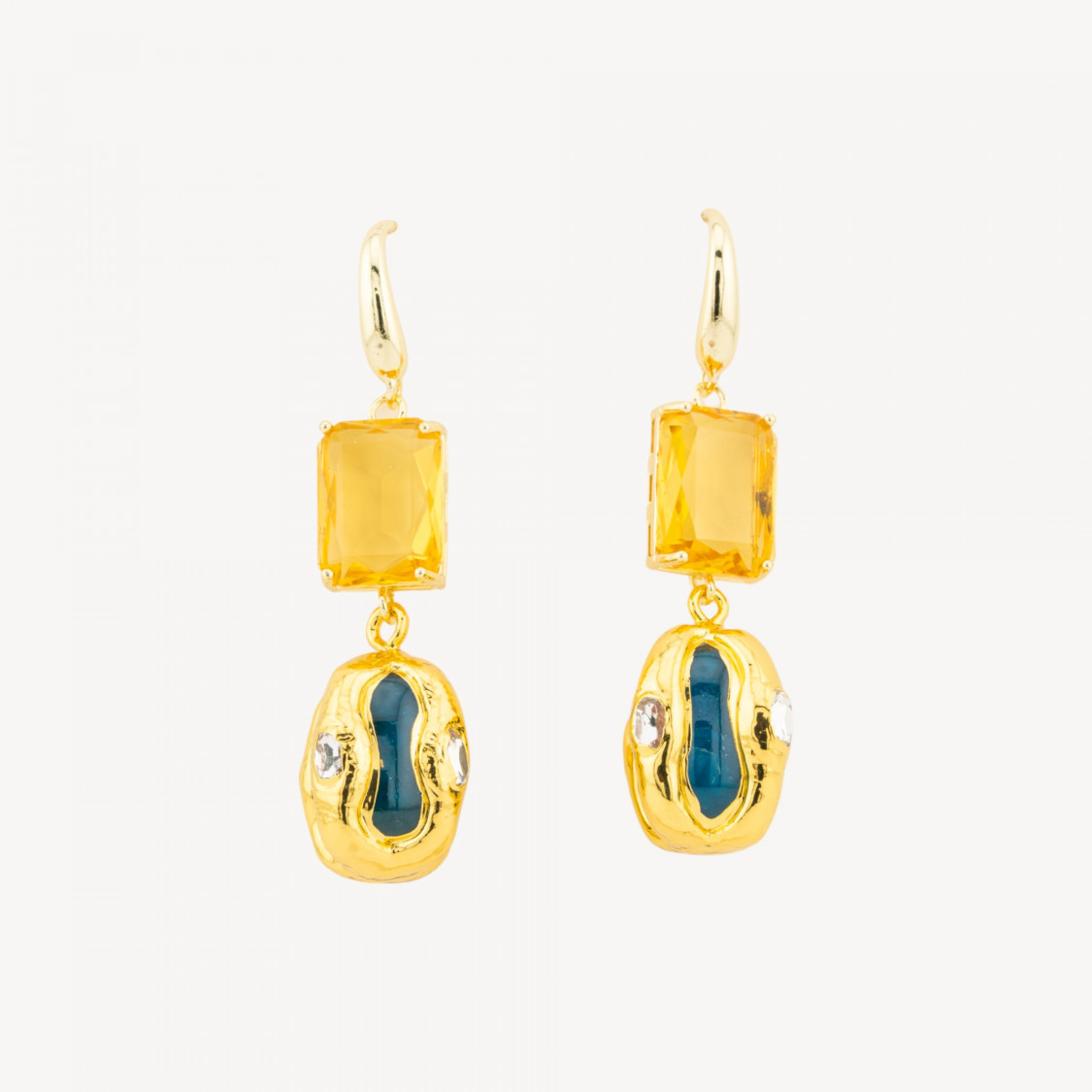 Orecchini A Monachella Di Bronzo Con Cristalli CZ e Perlina Dorata Topazio Giallo e Blu-BRONZO CRYSTAL | Worldofjewel.com