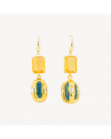 Orecchini A Monachella Di Bronzo Con Cristalli CZ e Perlina Dorata MOD6-BRONZO CRYSTAL | Worldofjewel.com