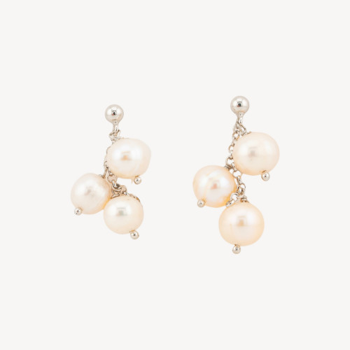 925 Silver Stud Earrings with Chain and 11x33mm Cluster River Pearls