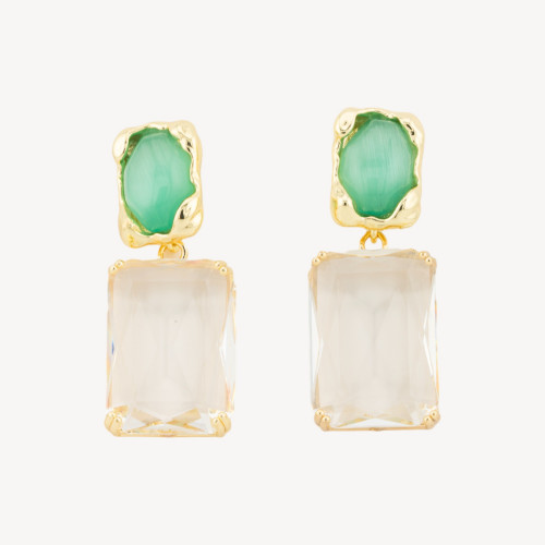 Boucles d'oreilles ALYSSA Aqua Clear 18x40mm en bronze avec cristal CZ plaqué or et monture œil de chat