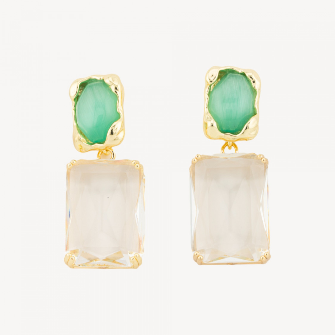 ALYSSA Aqua Clear 18x40mm vergoldete Zirkonia-Kristall-Katzenaugen-Ohrstecker in Bronze-Ohrringe mit Stil | Worldofjewel.com