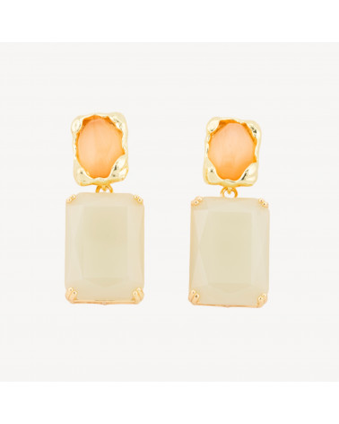 Orecchini A Perno Di Bronzo Con Occhio Di Gatto e Cristalli CZ Incastonate Dorate 18x40mm ALYSSA Pesca Bianco-ORECCHINI MADE WITH STYLE | Worldofjewel.com