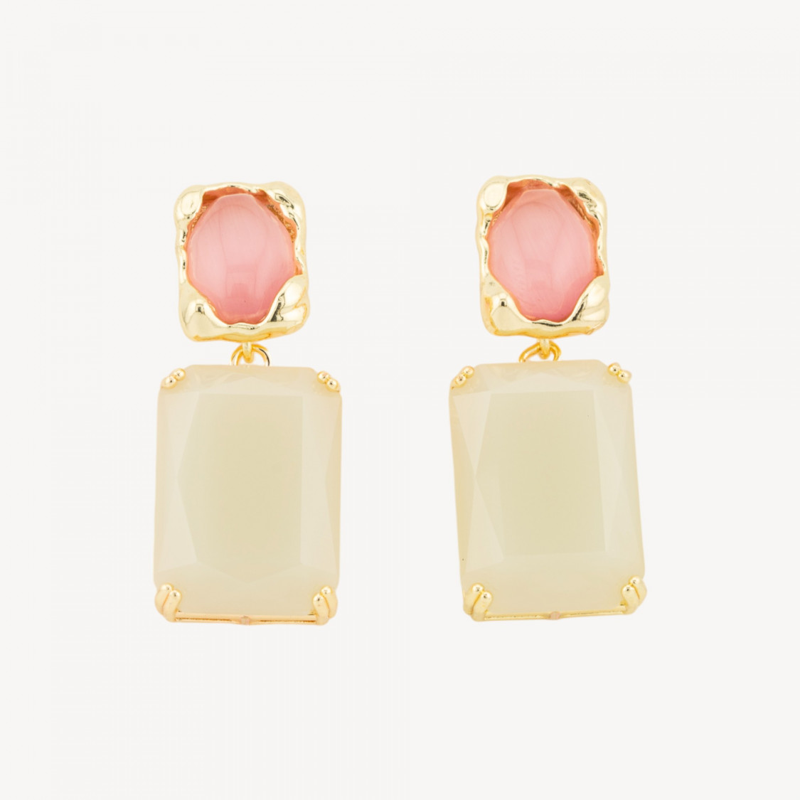 Boucles d'oreilles ALYSSA 18x40mm plaquées or, œil de chat et cristal CZ, bronze, rose et blanc-BOUCLES D'OREILLES CONÇUES AVEC STYLE | Worldofjewel.com