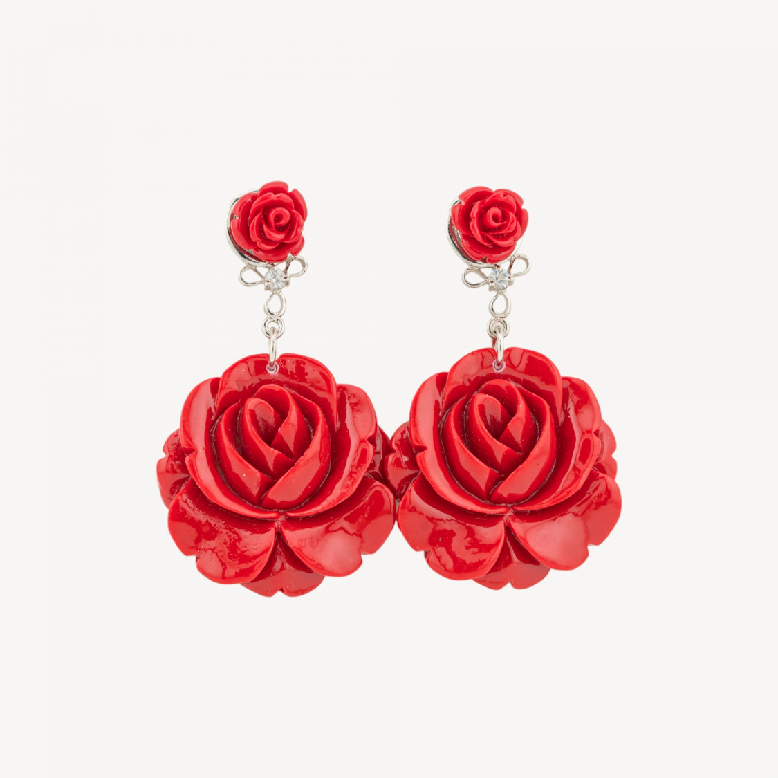 Orecchini A Perno Di Bronzo Con Resina Fiore Rosso-ORECCHINI MADE WITH STYLE | Worldofjewel.com