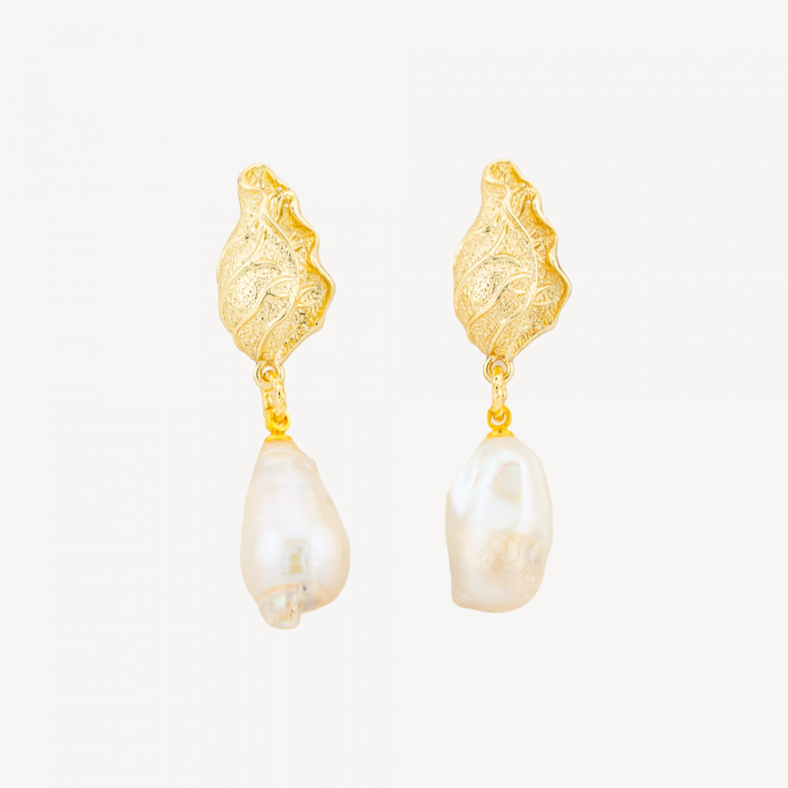 Bronze Drop Earrings with Shell and Baroque River Pearls, 12x48mm-EARRINGS MADE WITH STYLE | Worldofjewel.com