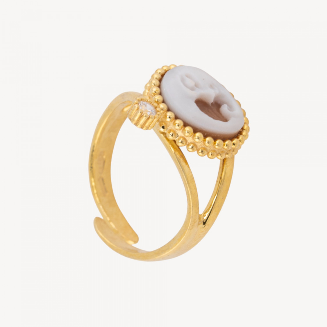 Anello In Argento 925 Con Cammeo Italiano Artigianale Misura Regolabile 20mm Dorato-SILVER 925 DESIGN ITALY | Worldofjewel.com