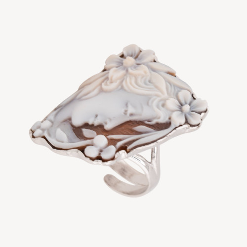 Anillo de plata 925 con camafeo artesanal italiano, tamaño ajustable 18 mm