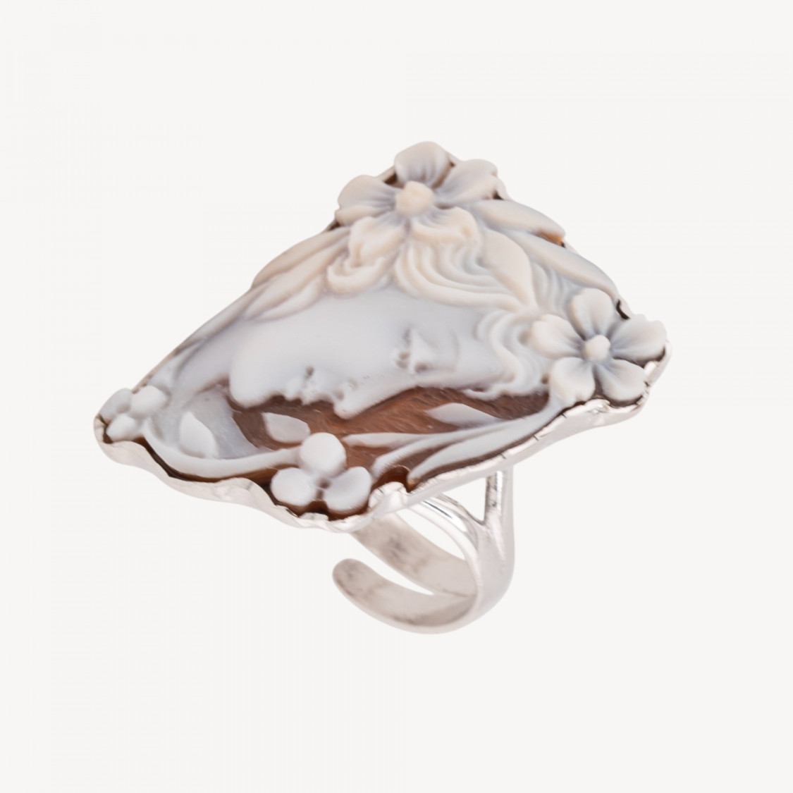 Bague en argent 925 avec camée artisanal italien, taille ajustable 18 mm-ARGENT 925 DESIGN ITALIE | Worldofjewel.com