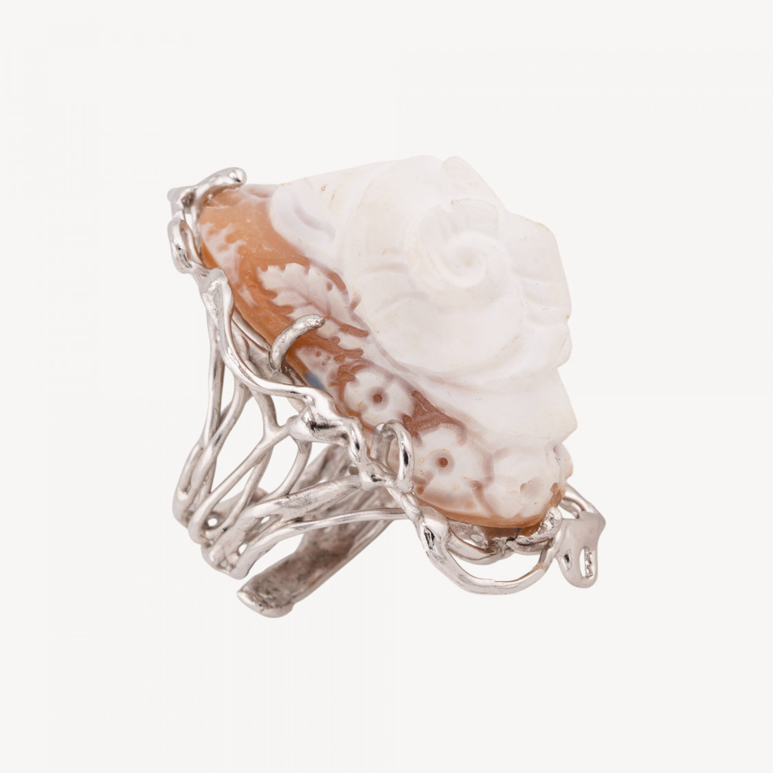 Anillo de plata 925 con camafeo artesanal italiano, tamaño ajustable 20 mm-PLATA 925 DISEÑO ITALIA | Worldofjewel.com