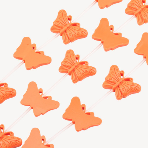 Χάντρες Ρητίνης Πεταλούδας 28x18mm 11 τεμάχια Μονής Όψης Χάραξη Πορτοκαλί