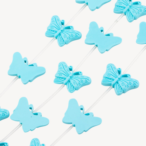 Butterfly Resin Bead Strands 28x18mm 11pcs Engraving Only Light Blue