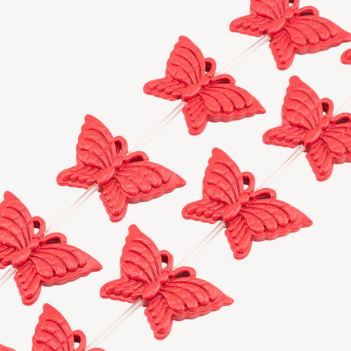 Perles papillon en résine, 39 x 25 mm, lot de 11, gravées recto verso, rouges