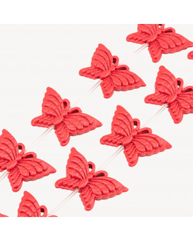 Fili di Perline In Resina A Forma di Farfalla 39x25mm 11pz Incisione Fronte Retro Rosso-PERLINE IN RESINA | Worldofjewel.com
