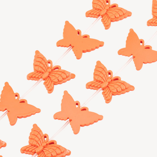 Butterfly Resin Bead Strands 39x25mm 11pcs Single Side Engraving Orange