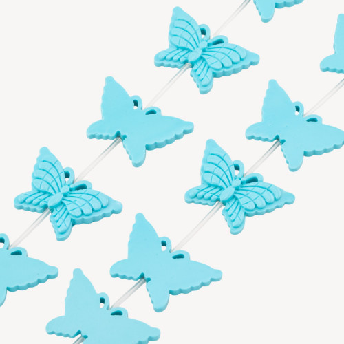 Cuentas de resina de mariposa (39 x 25 mm, 11 unidades, solo grabado, azul claro)