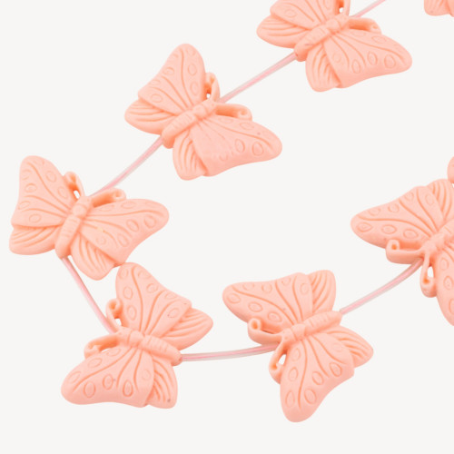 Butterfly Resin Bead Strands 40x27mm 11pcs Front and Back Engraving Pink