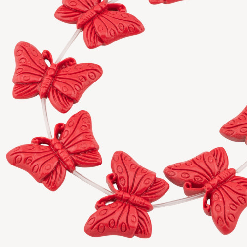 Cuentas de resina de mariposa de 40 x 27 mm, 11 unidades, grabadas en la parte delantera y trasera, color rojo